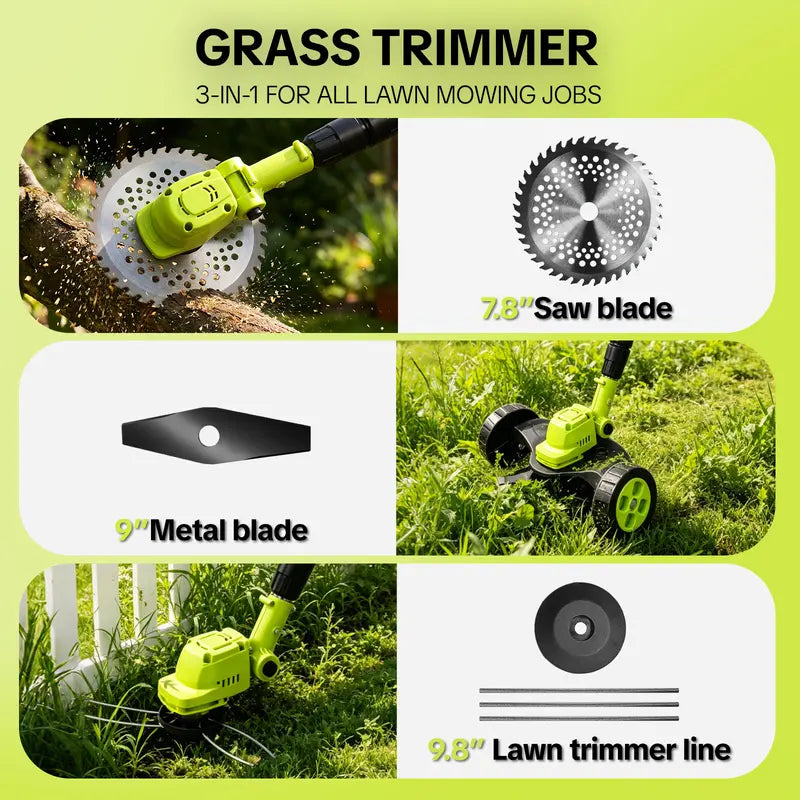 Cordless Lawn Mower – 3-in-1 Grass Trimmer & Edger with Dual Batteries