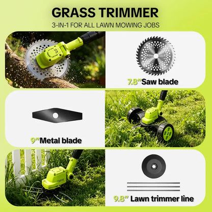Cordless Lawn Mower – 3-in-1 Grass Trimmer & Edger with Dual Batteries