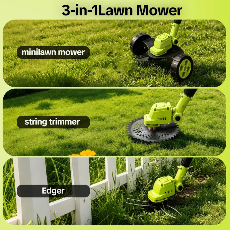 Cordless Lawn Mower – 3-in-1 Grass Trimmer & Edger with Dual Batteries