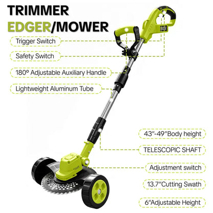 Cordless Lawn Mower – 3-in-1 Grass Trimmer & Edger with Dual Batteries