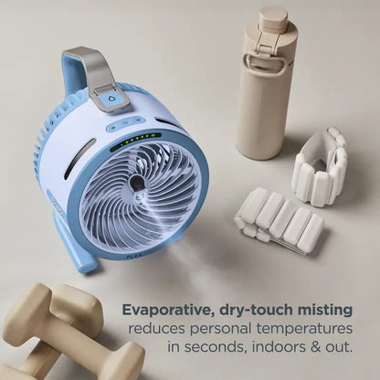 Portable Misting Fan with Rechargeable Battery, Water Tank Cooling, 70FT Airflow Range & Cordless Outdoor Design