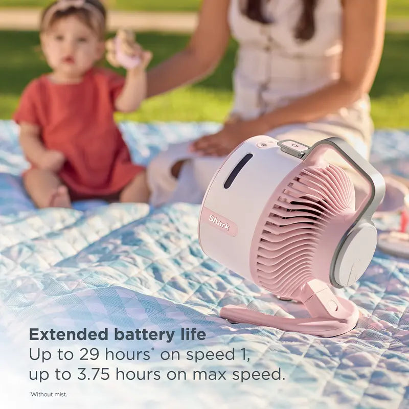 Portable Misting Fan with Rechargeable Battery, Water Tank Cooling, 70FT Airflow Range & Cordless Outdoor Design