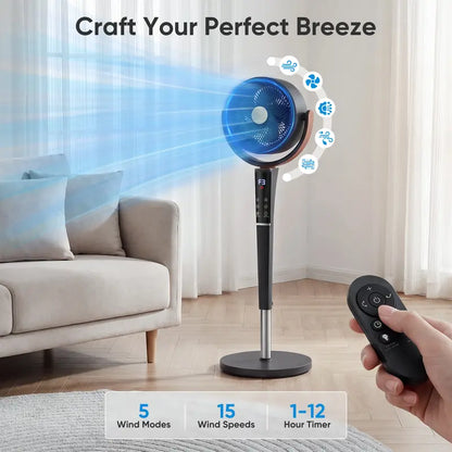 20dB Quiet Pedestal Fan – DC Motor, 15 Speeds, 5 Modes, Remote Control