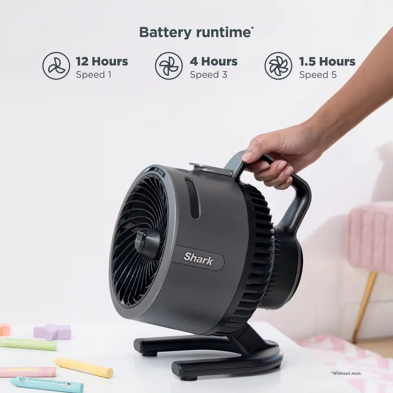 Portable Misting Fan with Rechargeable Battery, Water Tank Cooling, 70FT Airflow Range & Cordless Outdoor Design