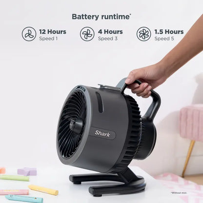 Portable Misting Fan with Rechargeable Battery, Water Tank Cooling, 70FT Airflow Range & Cordless Outdoor Design