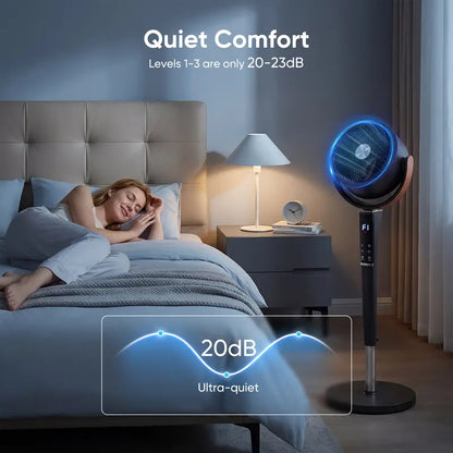 20dB Quiet Pedestal Fan – DC Motor, 15 Speeds, 5 Modes, Remote Control