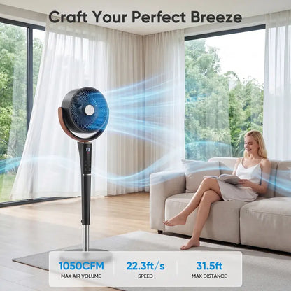20dB Quiet Pedestal Fan – DC Motor, 15 Speeds, 5 Modes, Remote Control