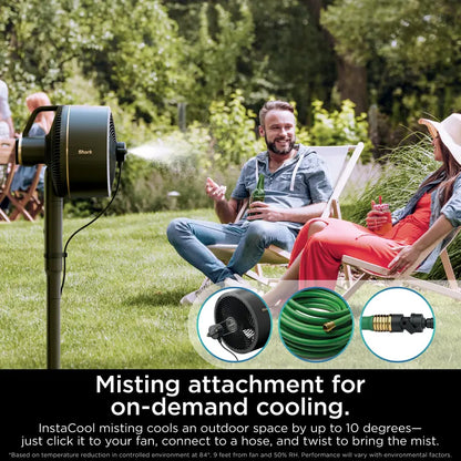 Portable Misting Fan with Rechargeable Battery, 24H Runtime, Powerful Airflow, Outdoor Cooling Fan with Hose Attachment & Adjustable Stand