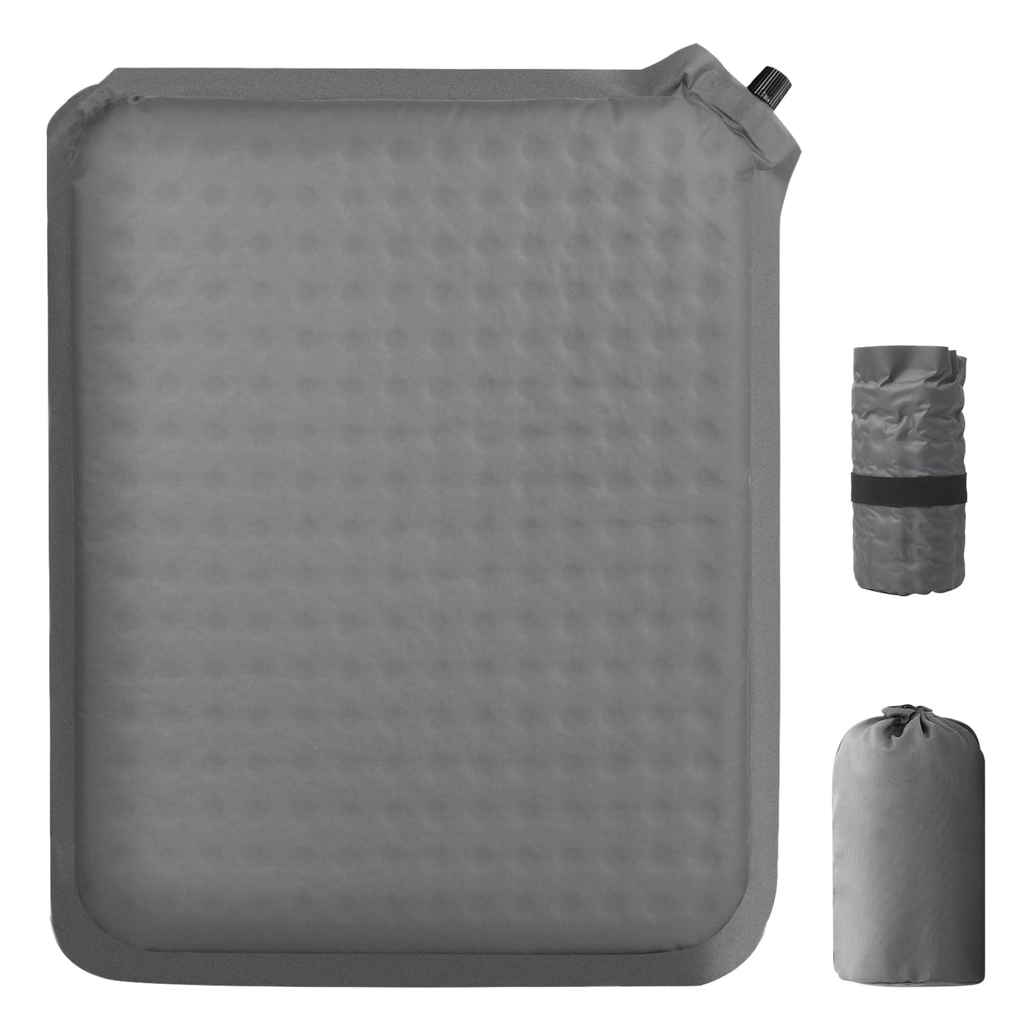 2-Pack Self-Inflating Seat Cushion, 16x13 inches Portable Foam Sit Pad with Adjustable Firmness for Airplane Travel, Long Flights, Stadium Bleachers, Hiking, Camping & Office Chairs - Gray