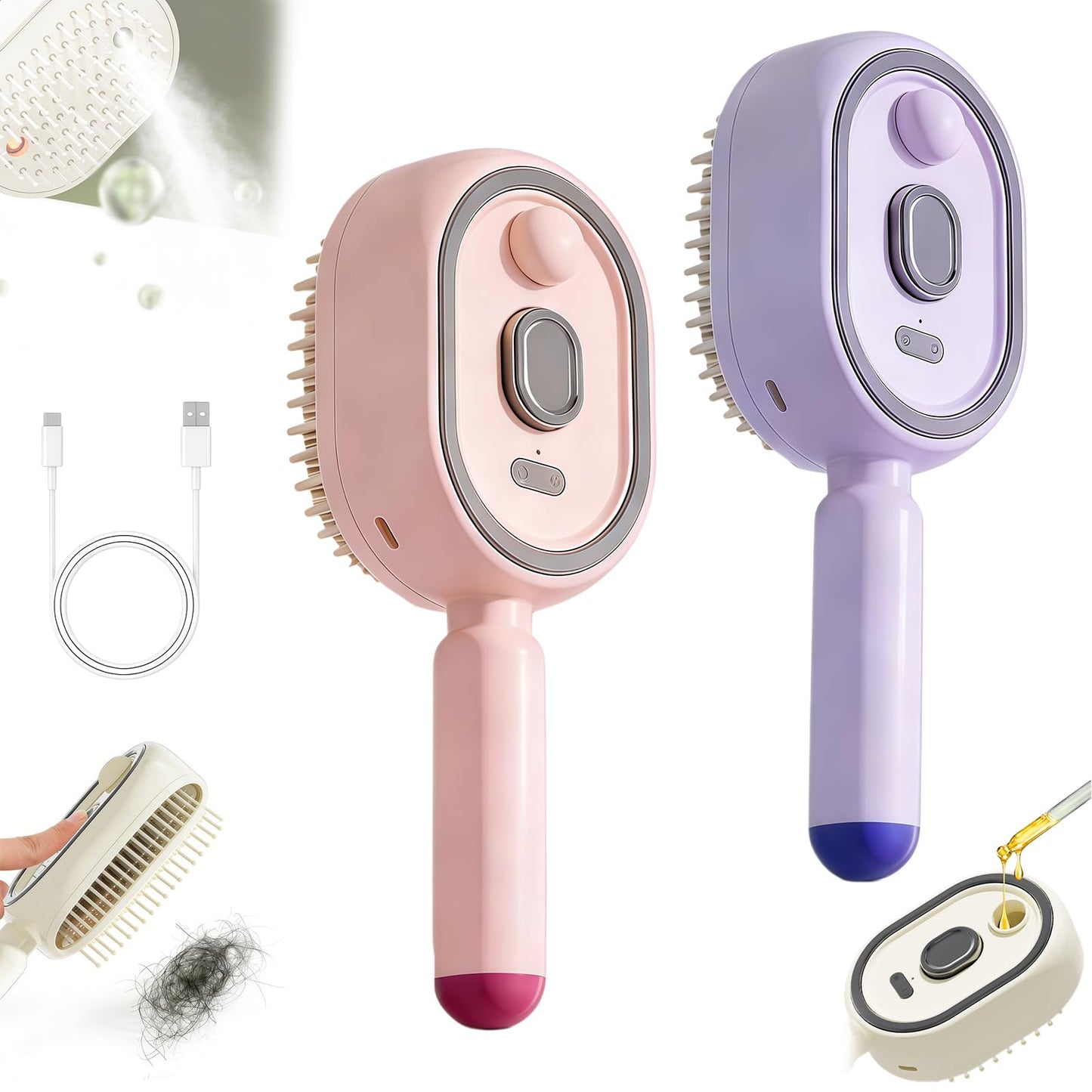 Electric Spray Air Cushion Massage Comb, 2026 Upgrade Enhanced Fog Coverage and Longer, Electric Steam Brushs for Hair, Rechargeable Steam Hair Straightener (Blue-Enhanced)