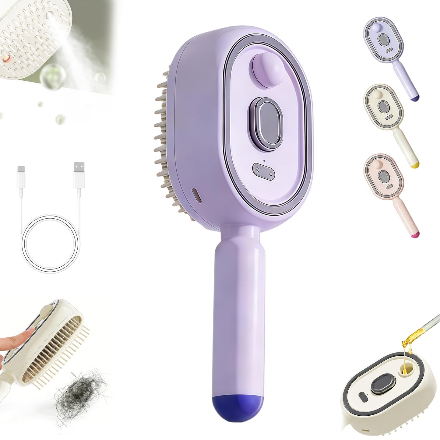 Electric Spray Air Cushion Massage Comb, 2026 Upgrade Enhanced Fog Coverage and Longer, Electric Steam Brushs for Hair, Rechargeable Steam Hair Straightener (Blue-Enhanced)