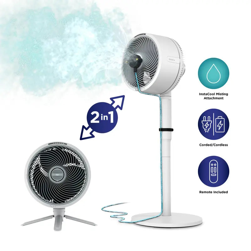 Portable Misting Fan with Rechargeable Battery, 24H Runtime, Powerful Airflow, Outdoor Cooling Fan with Hose Attachment & Adjustable Stand