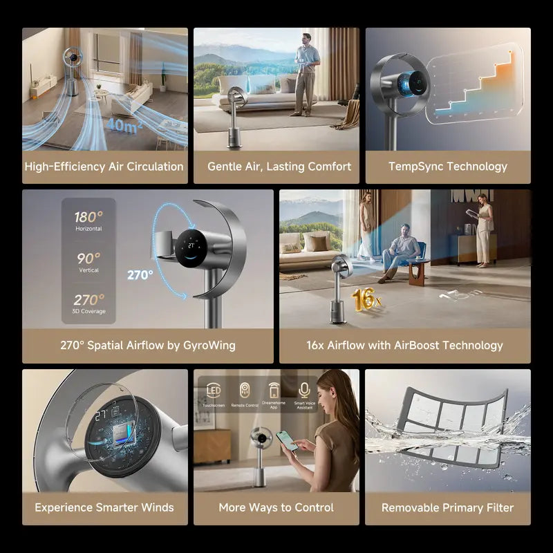 Bladeless Tower Fan – 270° Whole-Room Cooling with 10 Speeds & Smart Modes