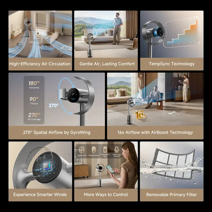 Bladeless Tower Fan – 270° Whole-Room Cooling with 10 Speeds & Smart Modes
